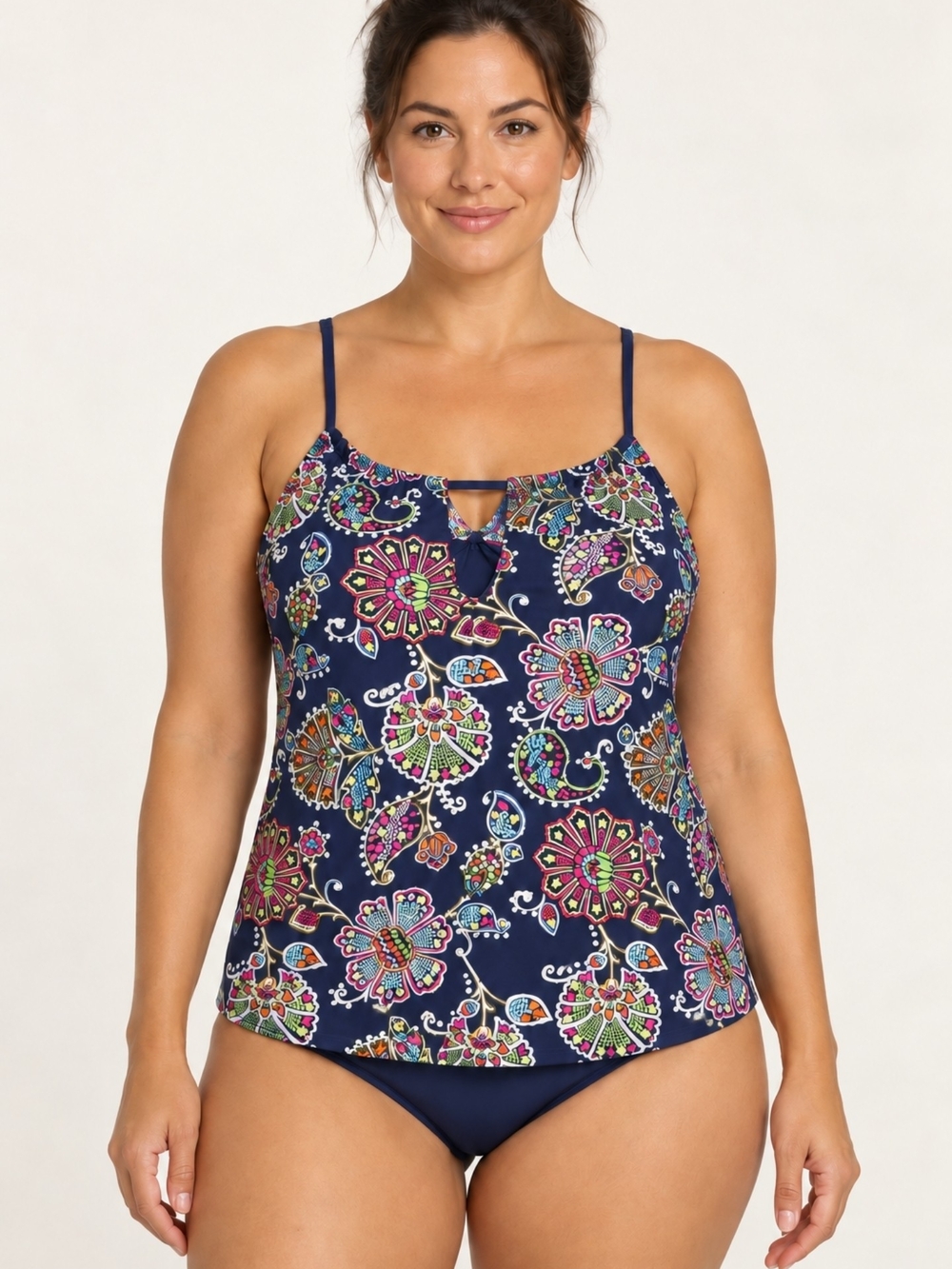 Liz Claiborne Navy Floral Tankini Coverup Top